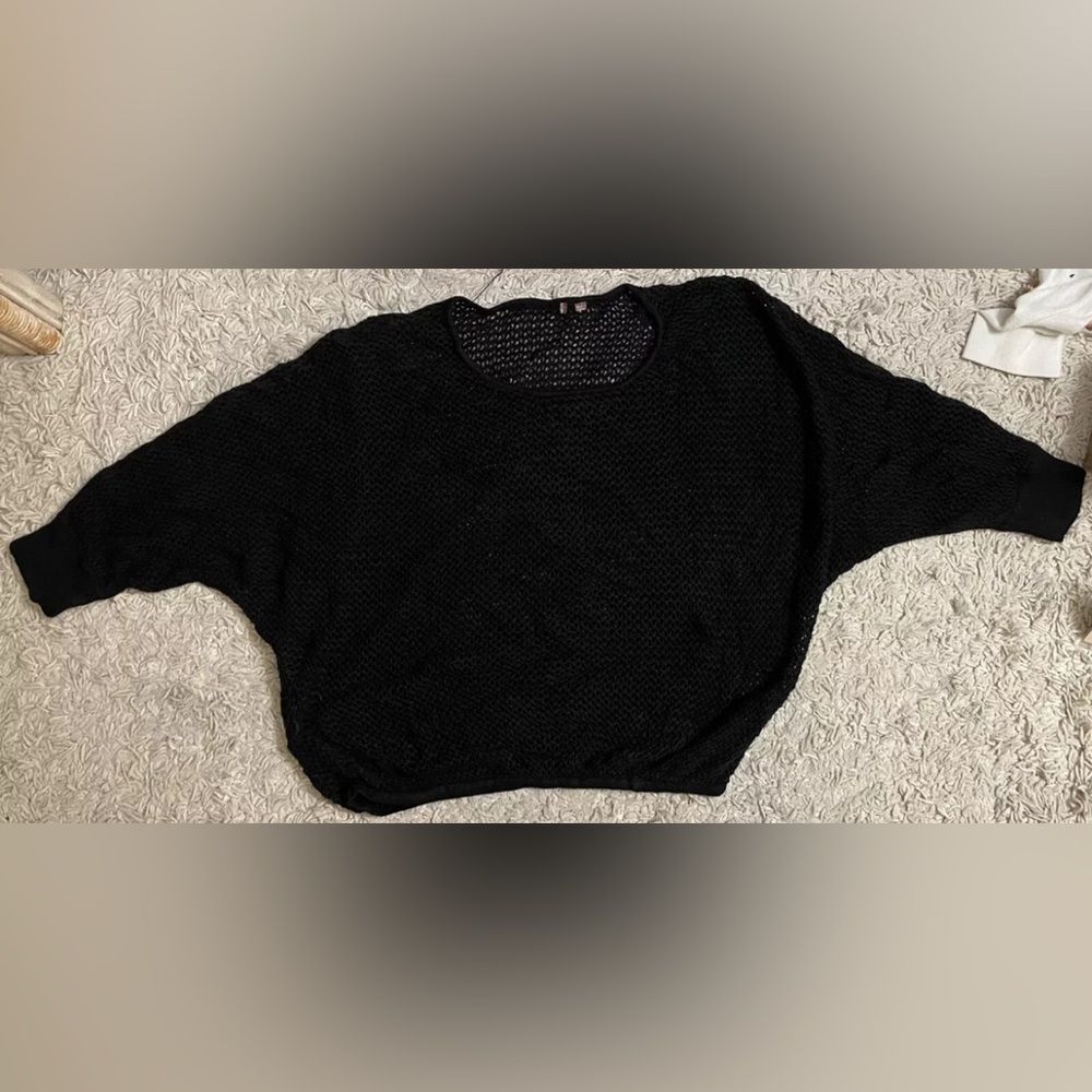 ELLEN TRACY black knit mesh half dolman sleeve sweater knit top small s